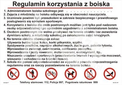 Regulamin korzystania z boiska Regulamin korzystania z boiska