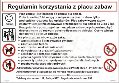 Regulamin korzystania z placu zabaw Regulamin korzystania z placu zabaw