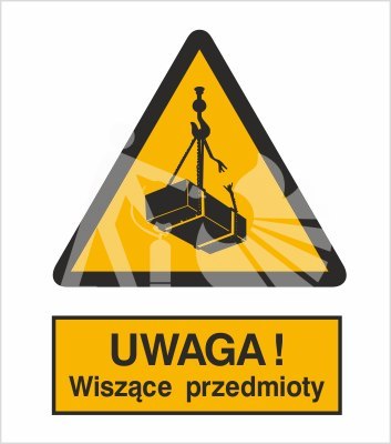 OSTRZEŻENIE PRZED WISZĄCYMI PRZEDMIOTAMI (WISZĄCYM CIĘŻAREM) - folia samoprzylepna