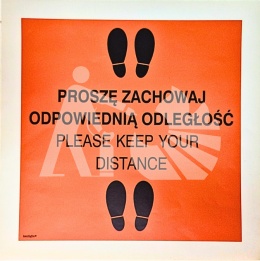 ZACHOWAJ ODPOWIEDNIĄ ODLEGŁOŚĆ - PLEASE KEEP YOUR DISTANCE znak podłogowy antypoślizgowy